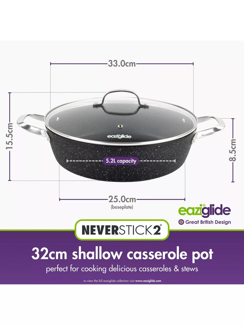 Eaziglide Neverstick2 Aluminium Non-Stick Shallow Casserole 32cm - British product