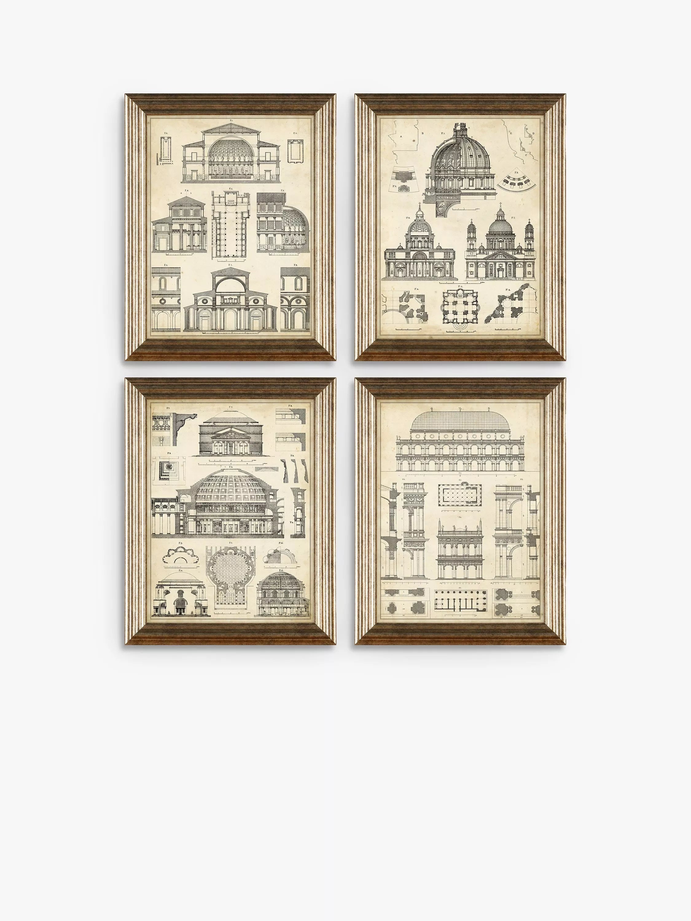 John Lewis vintage architecture framed prints set 4, imported from the UK
