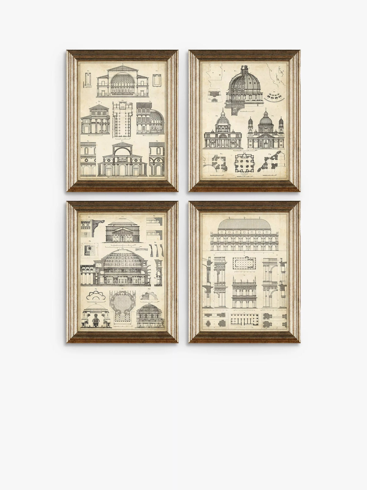 John Lewis vintage architecture framed prints set 4, imported from the UK