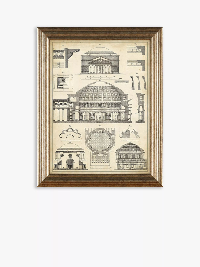John Lewis vintage architecture framed prints set 4, imported from the UK