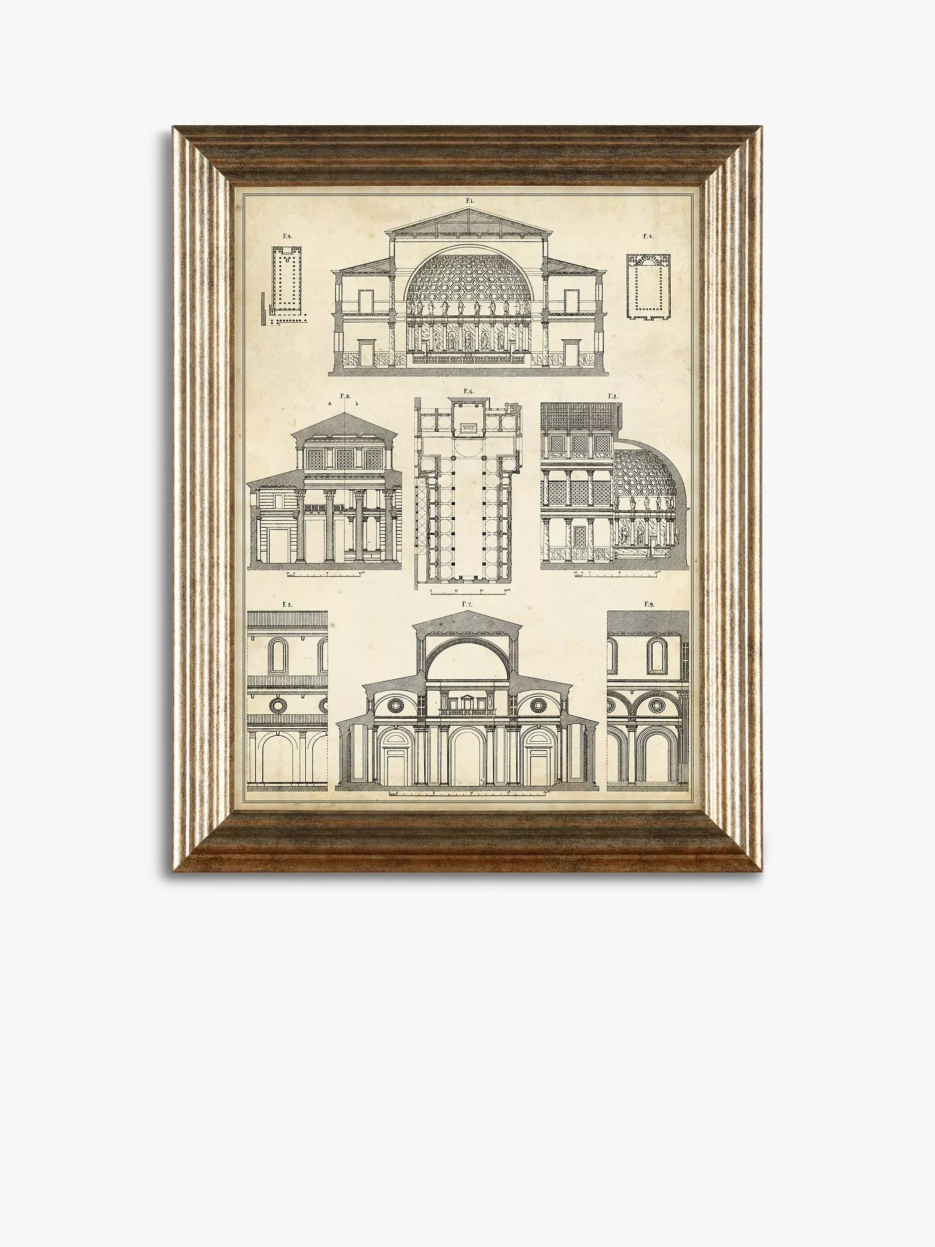 John Lewis vintage architecture framed prints set 4, imported from the UK