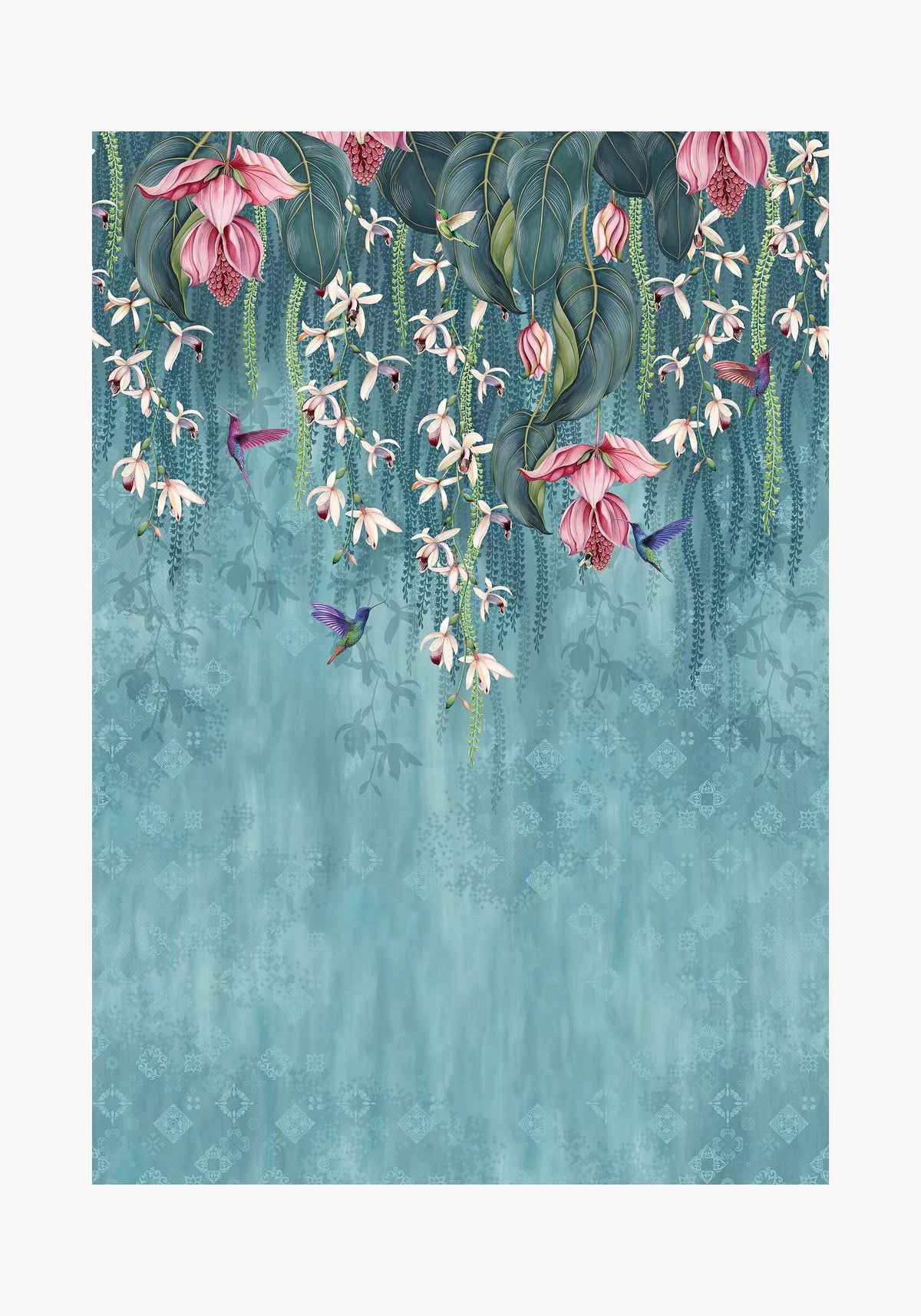 Osborne & Little Trailing Orchid Wallpaper, Teal/Pink