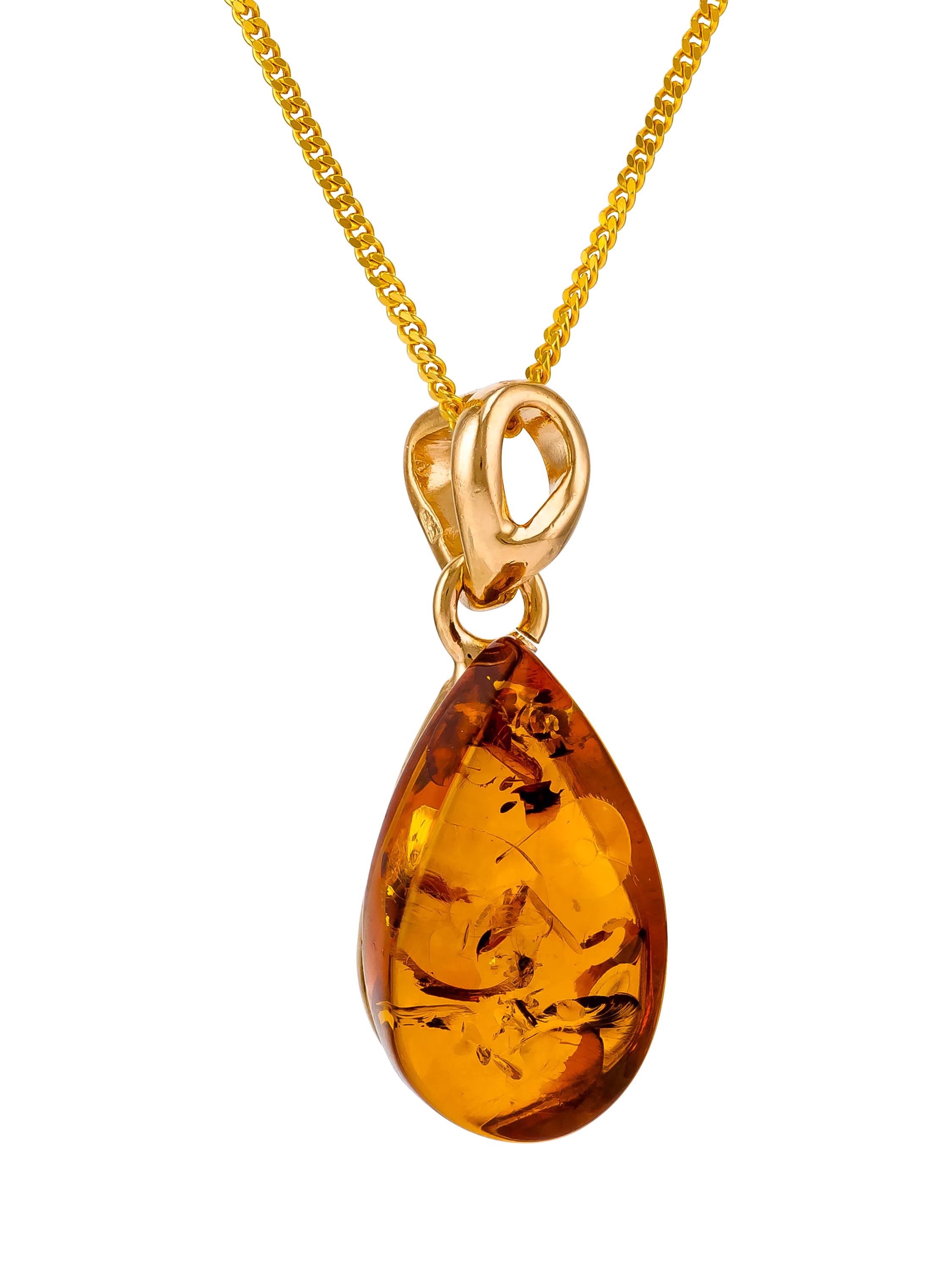 Be-Jewelled teardrop amber pendant necklace gold, imported from the UK