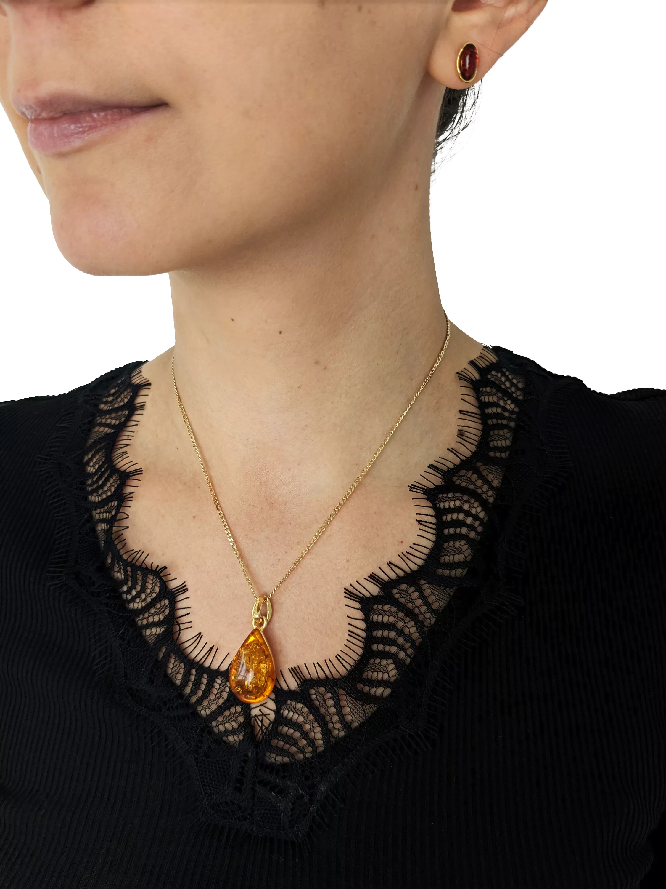 Be-Jewelled teardrop amber pendant necklace gold, imported from the UK