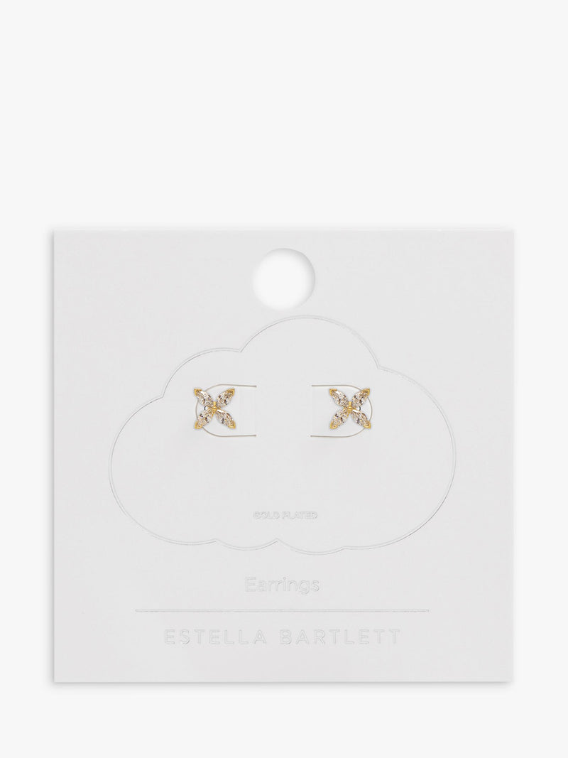 Estella Bartlett cubic zirconia flower stud earrings gold, imported from the UK