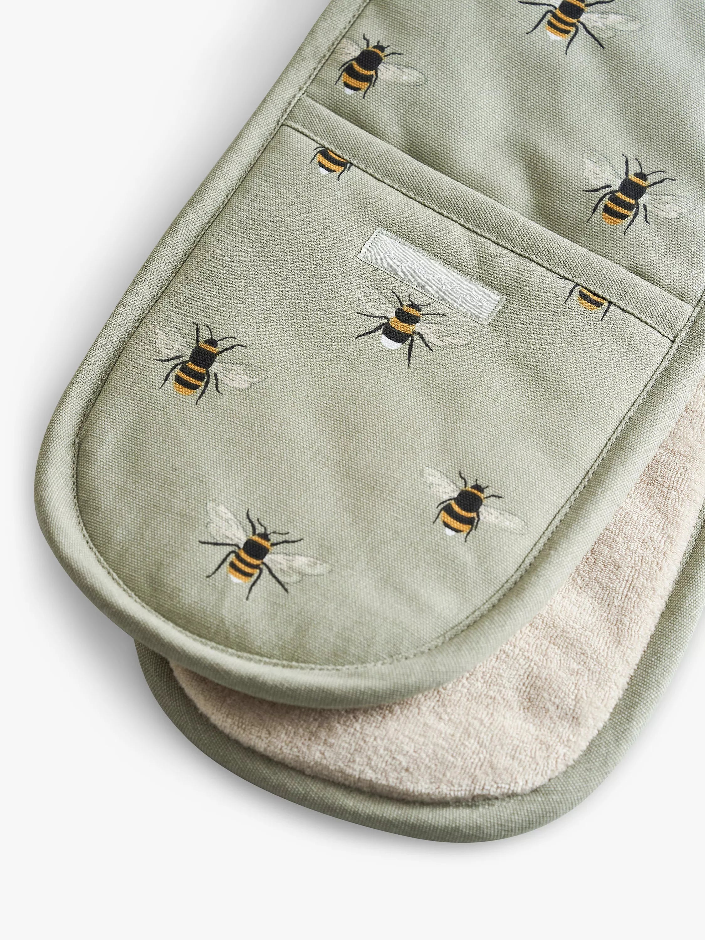 Sophie Allport Bee double oven glove in green and multi (British brand)