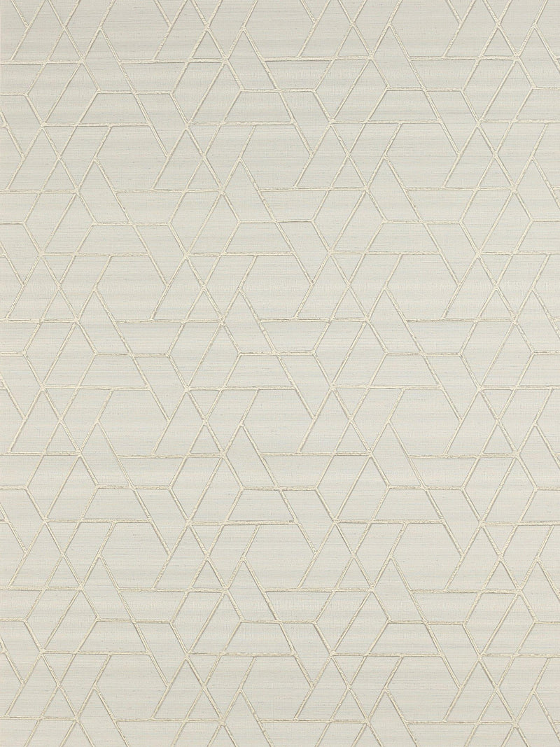 Metallic Raised Fretwork Trellis Wallpaper with Slub Silk Effect Ground in Silver