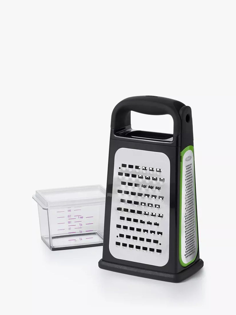OXO box grater with slicer and zester, imported from the UK