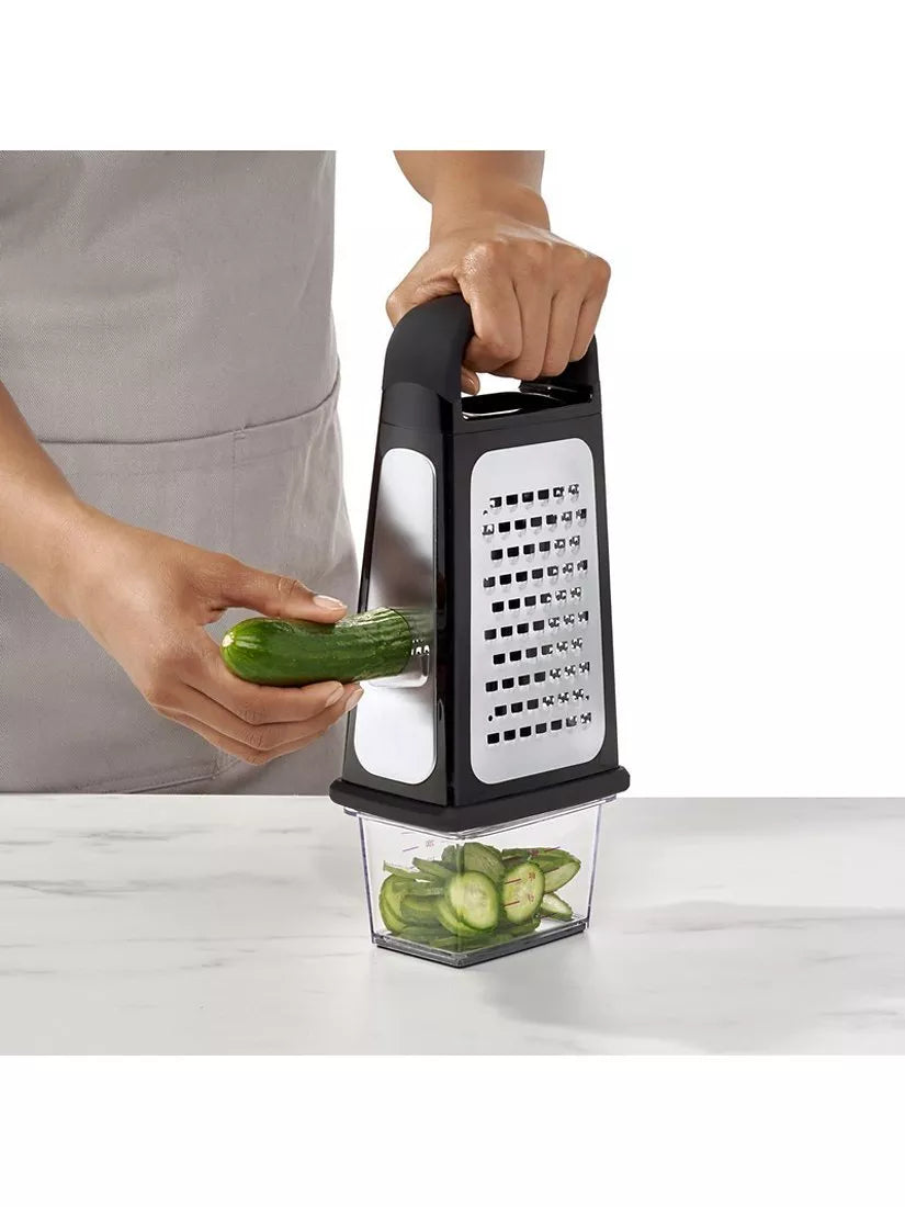 OXO box grater with slicer and zester, imported from the UK