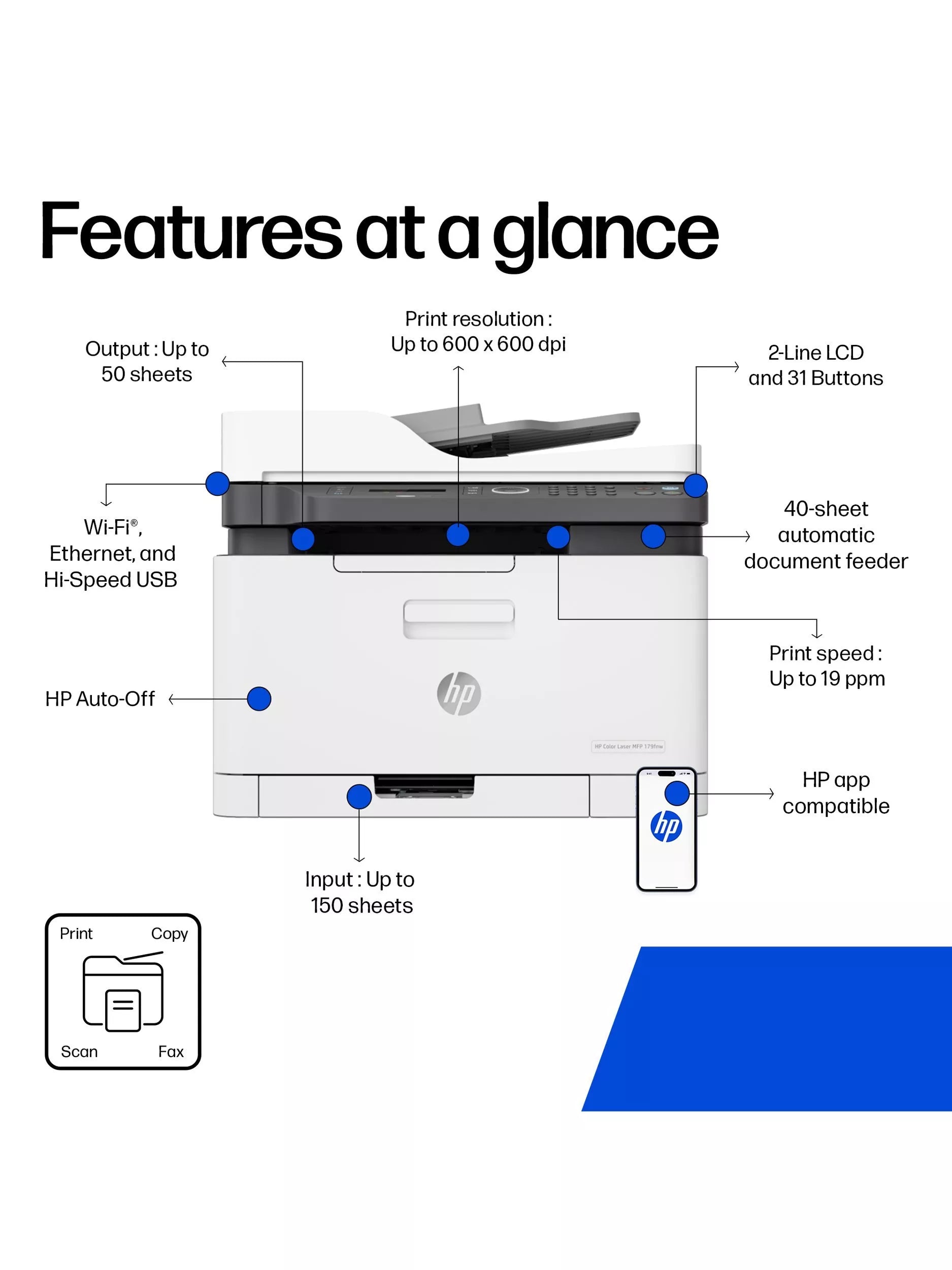 HP LaserJet 179fnw wireless colour printer, UK version
