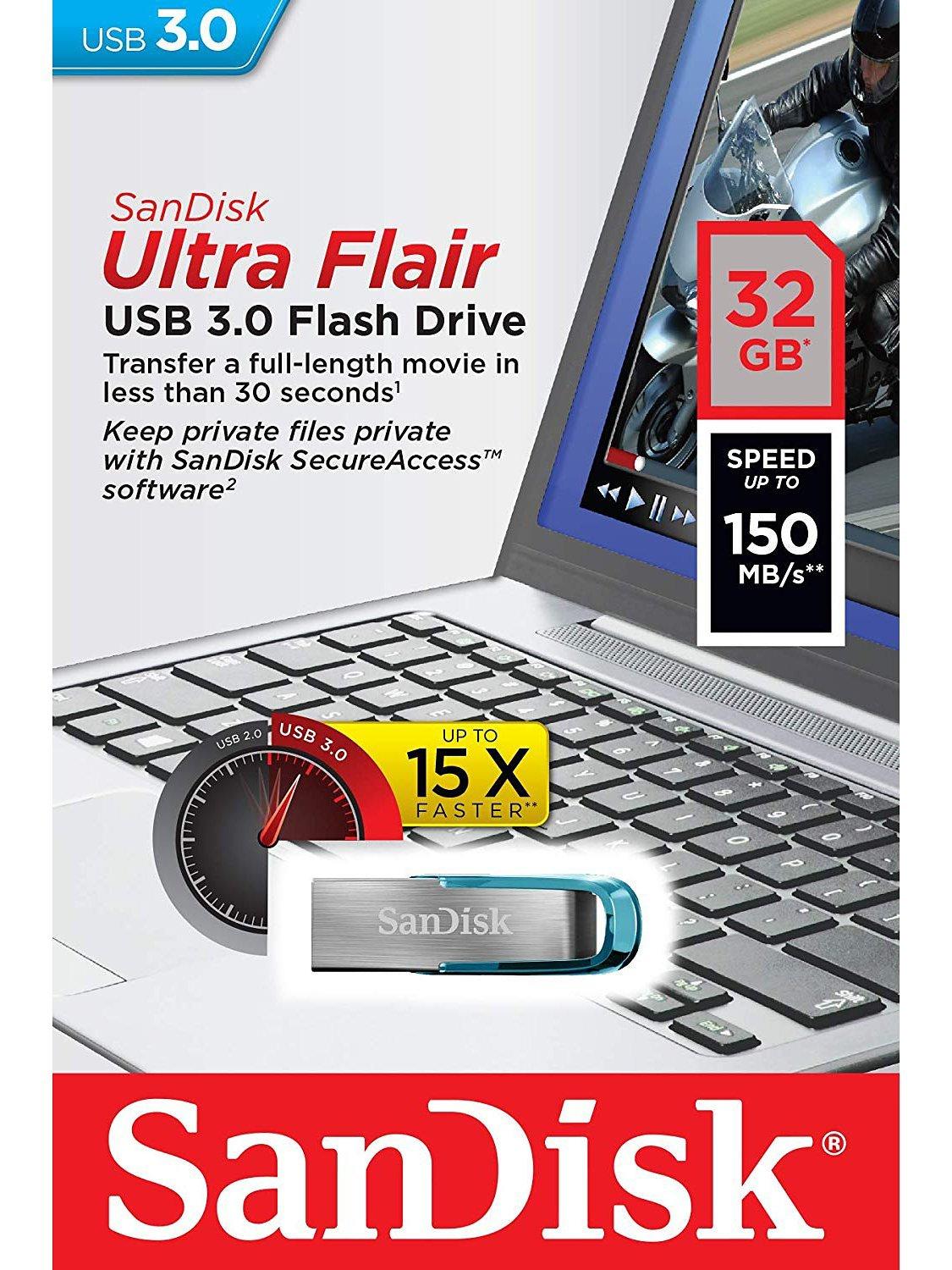SanDisk Ultra Flair USB 3.0 32GB flash drive, UK version