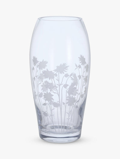 John Lewis Handmade Clear Glass Barrel Vase with Aguilegia Flower Etchings, 22cm- Buy online at McGrocer