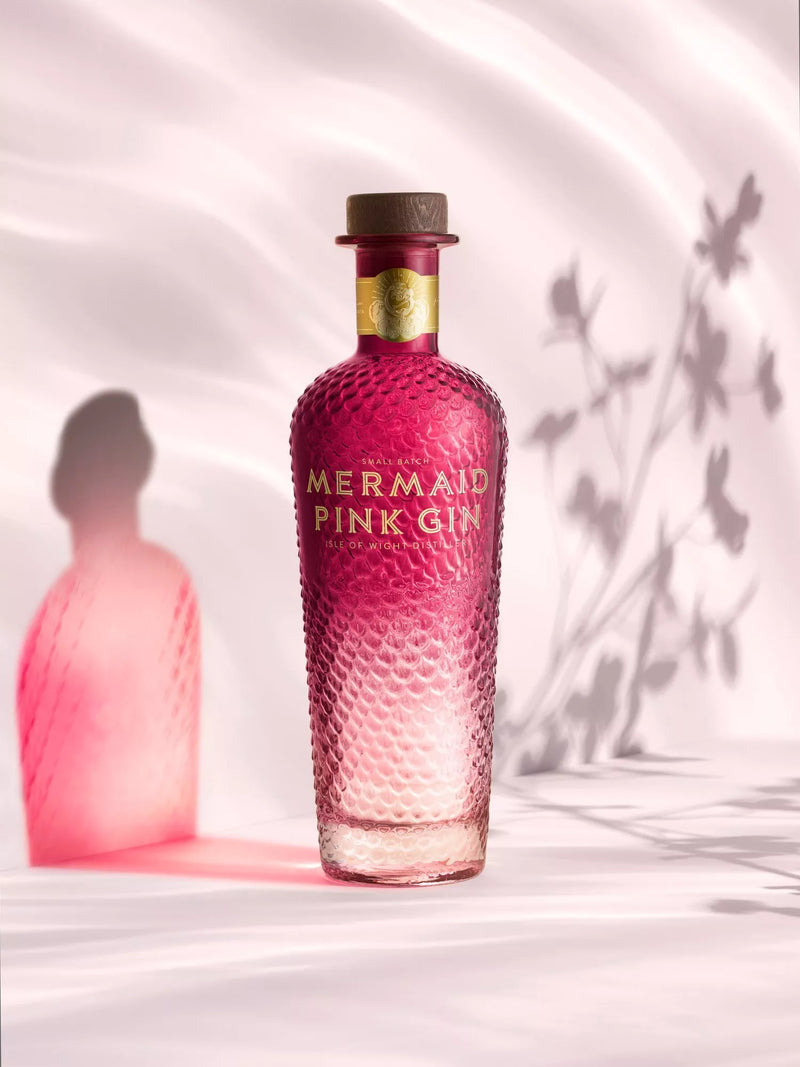 Isle of Wight Distillery Mermaid Pink Gin 70cl, imported from the UK