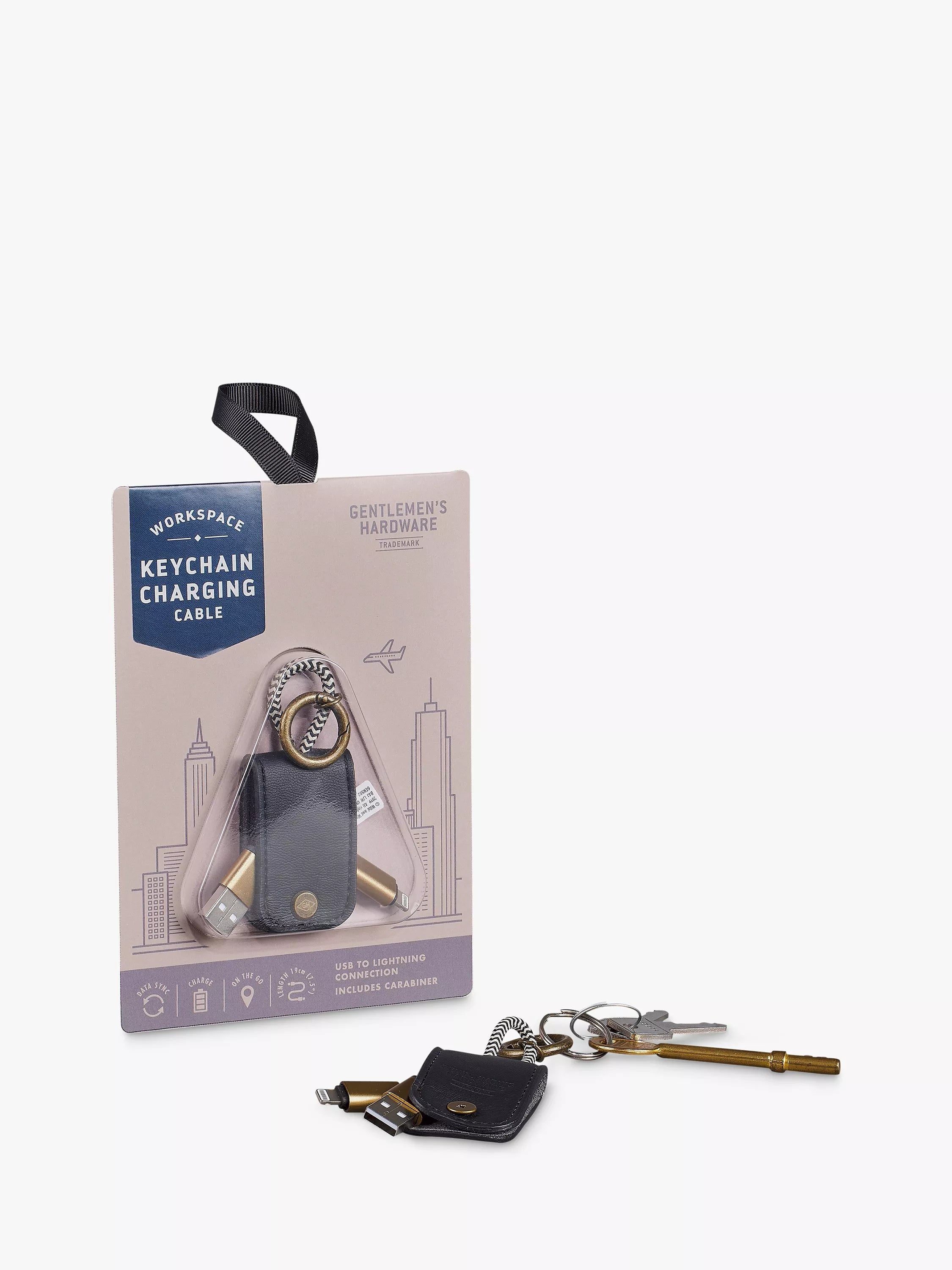 Gentlemen's Hardware USB Charging Cable Keyring Cream Black, UK version
