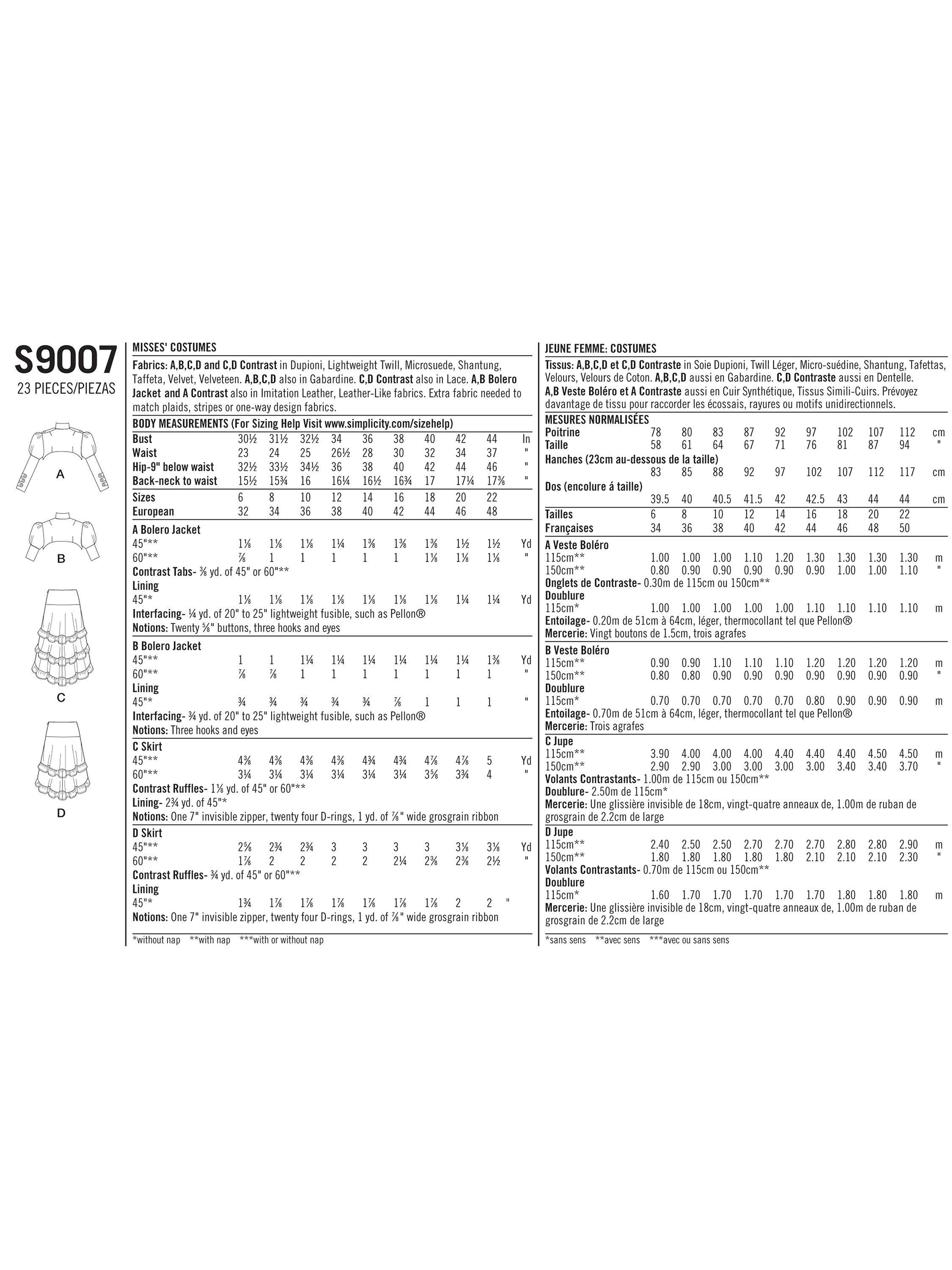 Simplicity misses themed costume pattern 9007, UK version