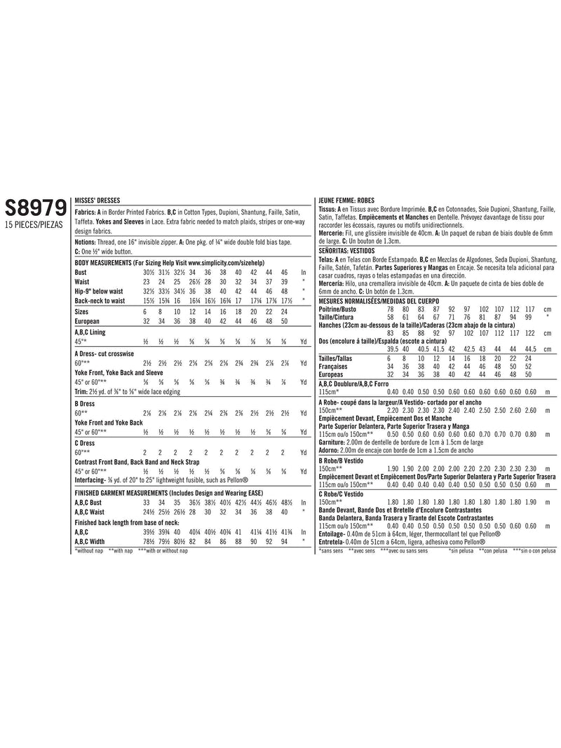 Simplicity sewing pattern 8979 women's costume dresses, imported from the UK