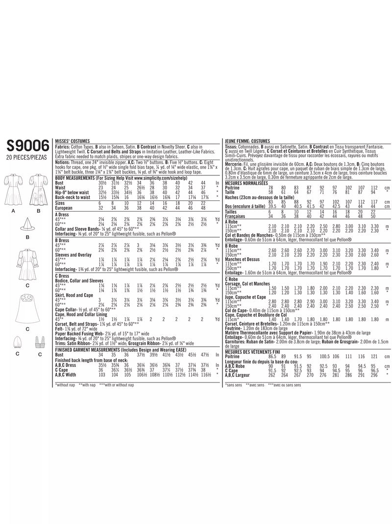 Simplicity sewing pattern Misses Themed Costume 9006, imported from the UK