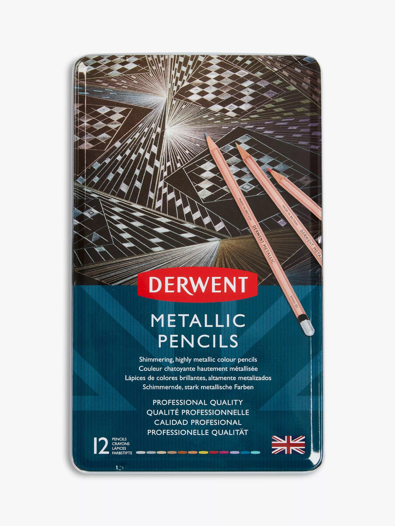 Derwent Metallic Pencils pack of 12 for shimmering effects (British brand)