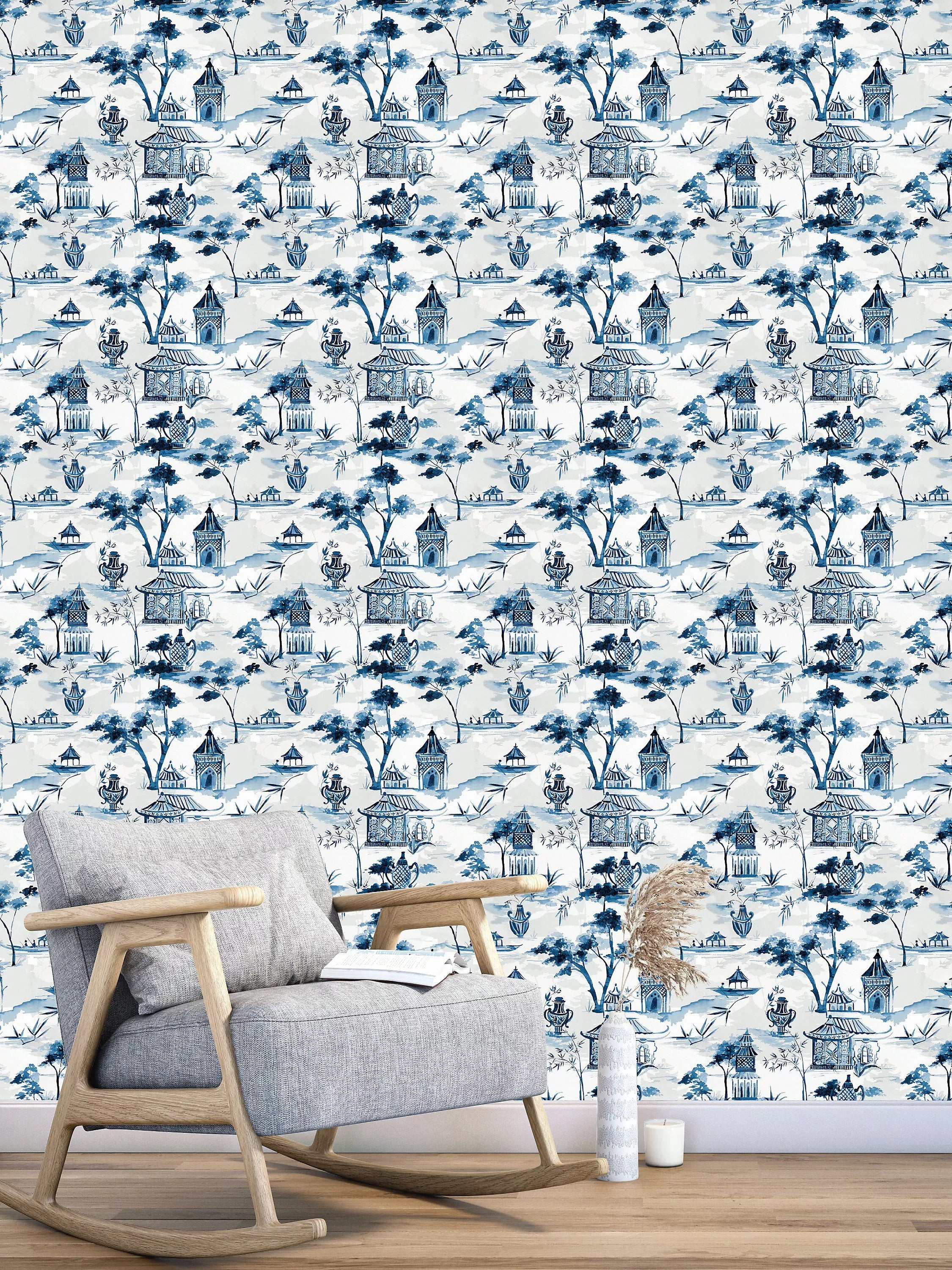 John Lewis Pagoda wallpaper in blue, 10m roll - British product