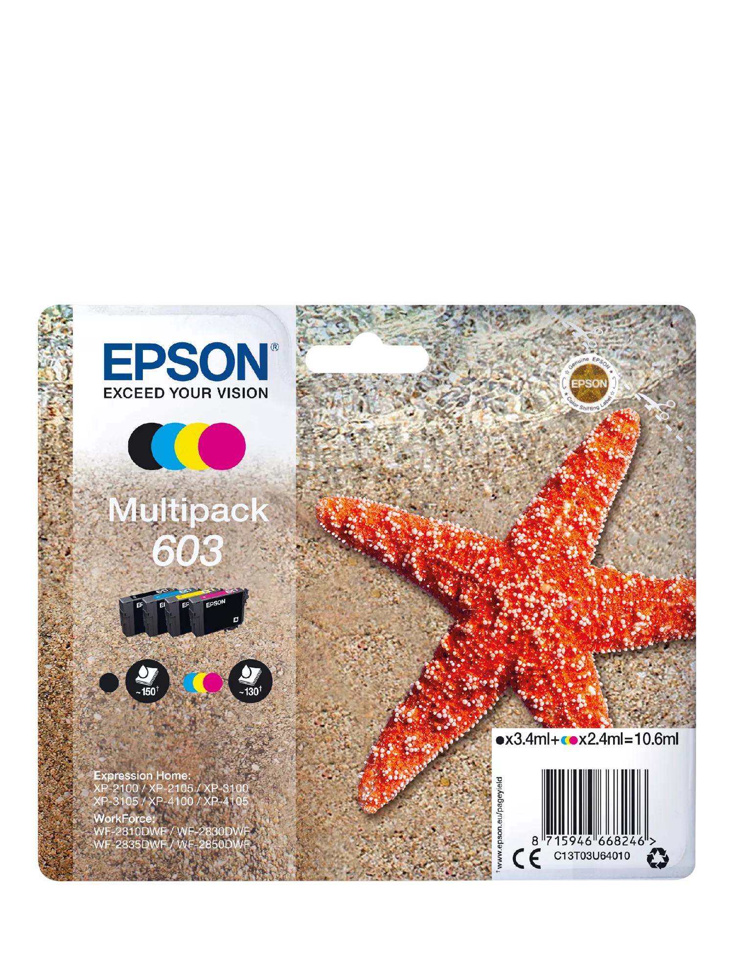 Epson Starfish 603 ink cartridge multipack pack of 4 (British brand)