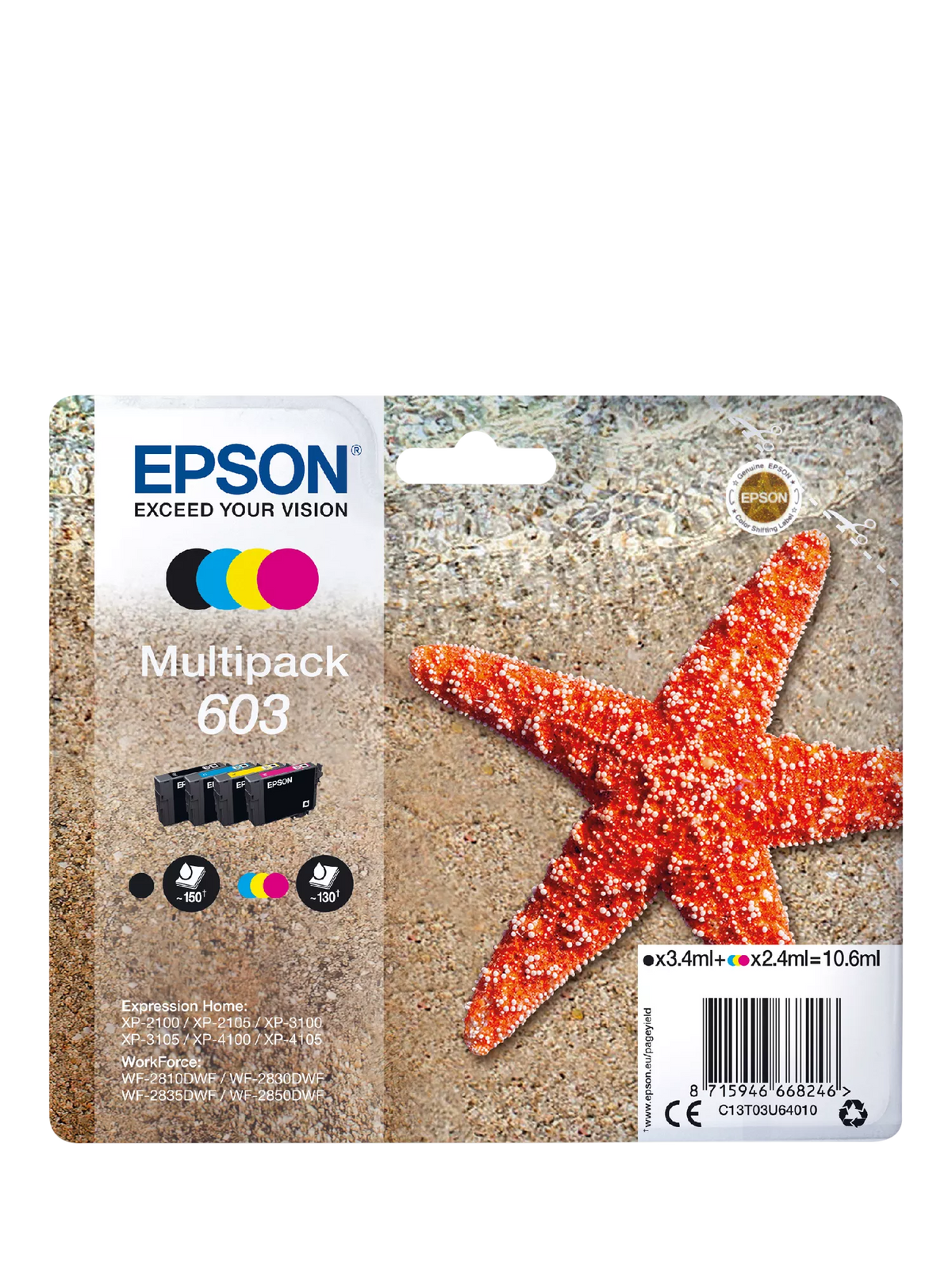 Epson Starfish 603 ink cartridge multipack pack of 4 (British brand)