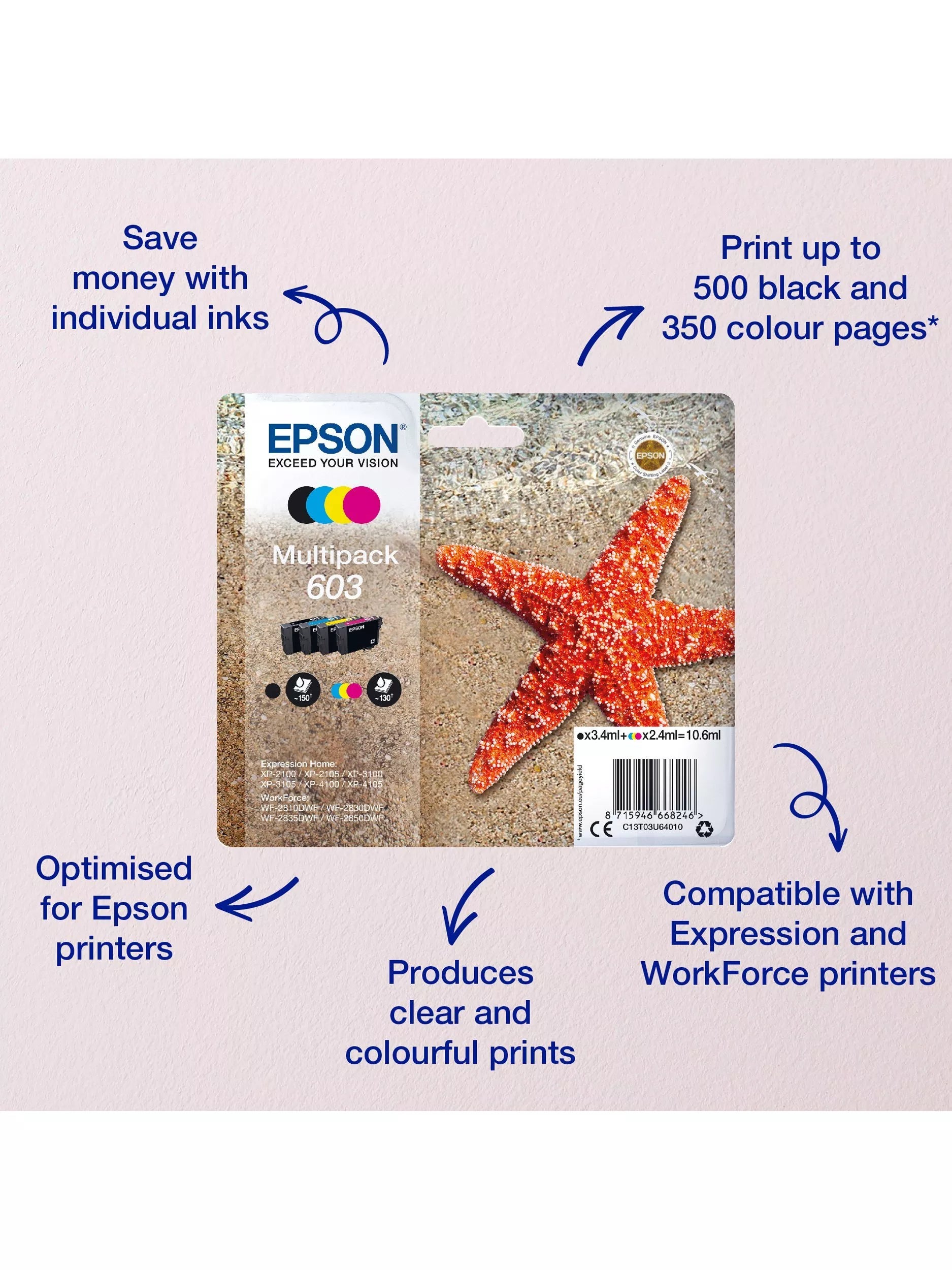 Epson Starfish 603 ink cartridge multipack pack of 4 (British brand)