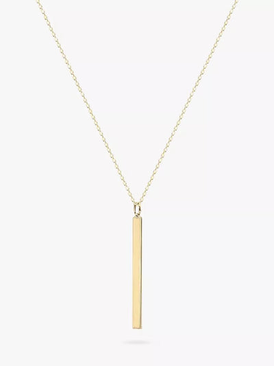 John Lewis Custom Engravable Vertical Bar Pendant Necklace in Gold Plated Silver- Buy online at McGrocer