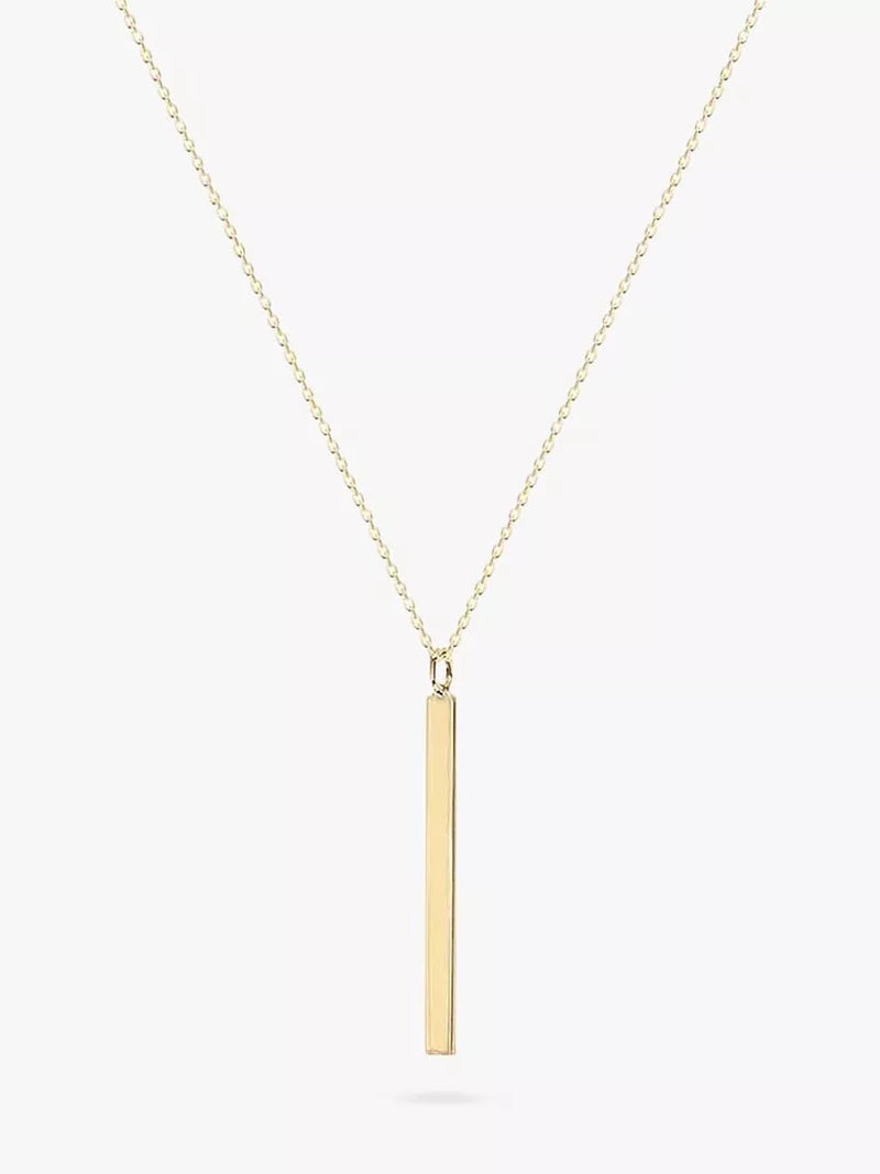 IBB personalised long vertical bar pendant necklace in gold, UK version
