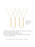IBB personalised long vertical bar pendant necklace in gold, UK version