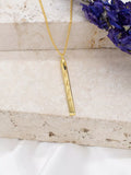 IBB personalised long vertical bar pendant necklace in gold, UK version