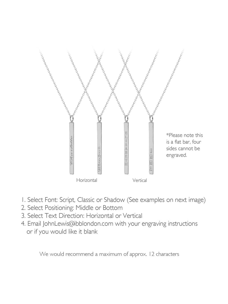 IBB silver bar pendant with 66cm chain, imported from the UK