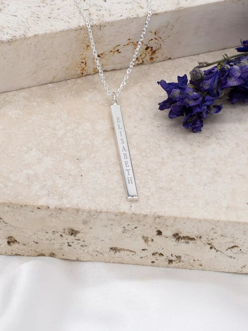 IBB silver bar pendant with 66cm chain, imported from the UK