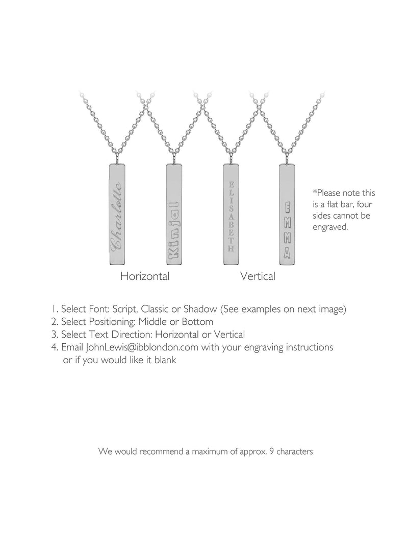 IBB personalised 9ct white gold vertical bar pendant necklace, UK version