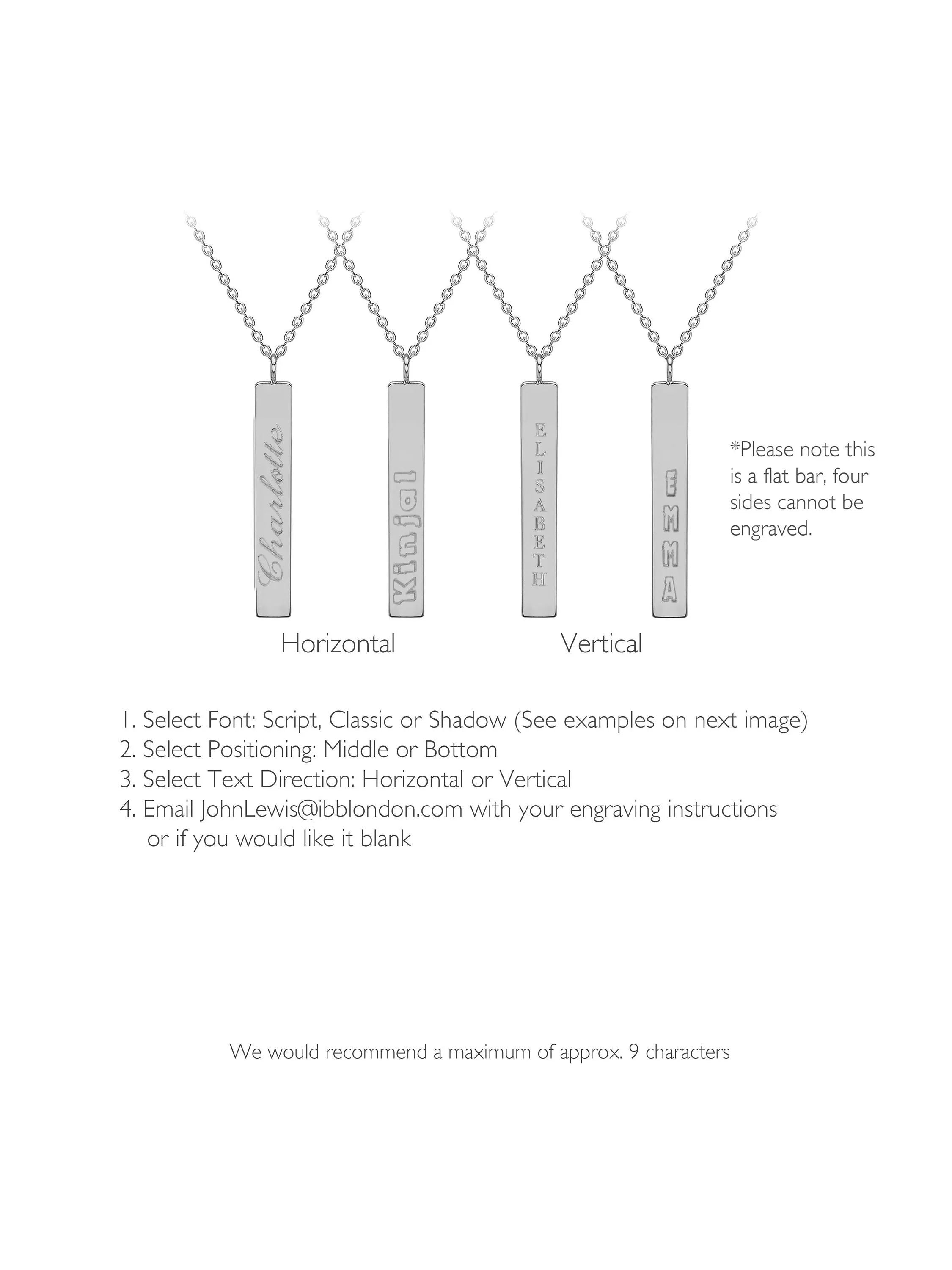 IBB personalised 9ct white gold vertical bar pendant necklace, UK version