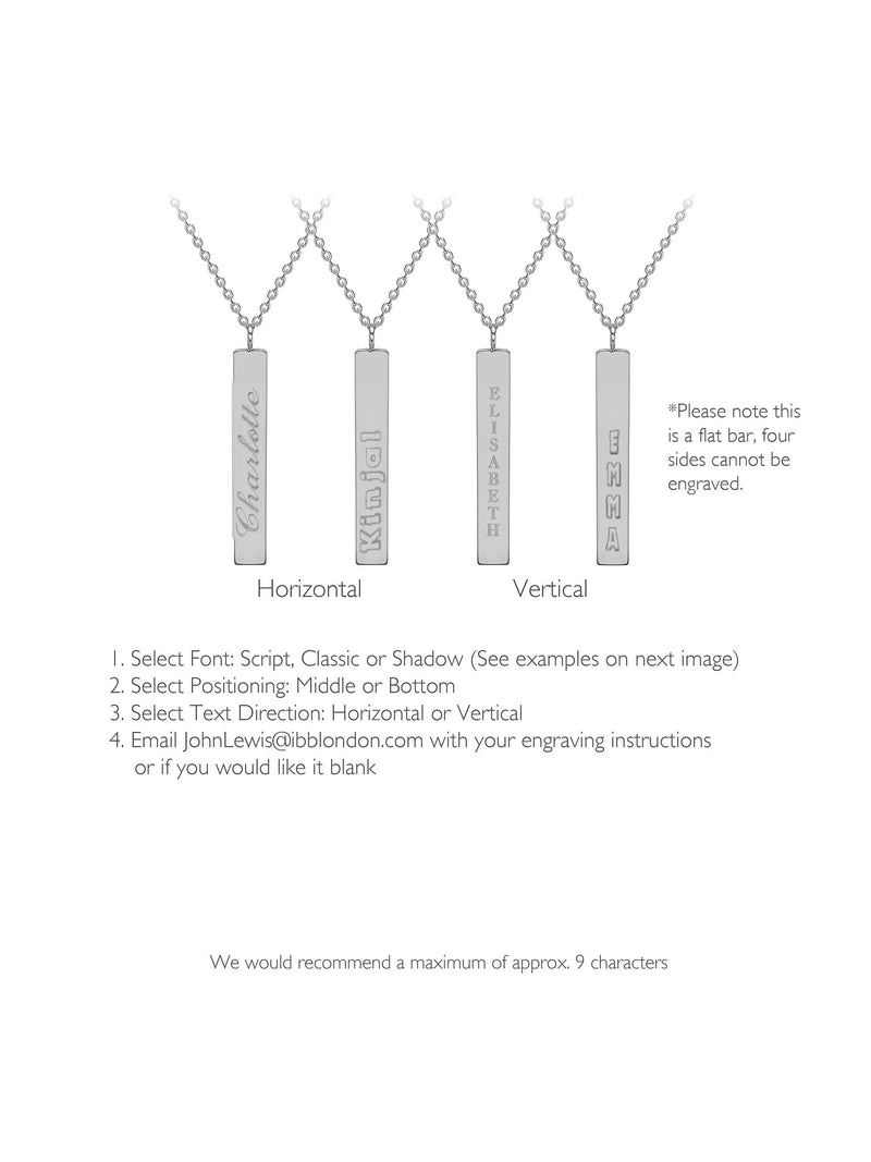 IBB personalised 9ct white gold vertical bar pendant necklace, UK version