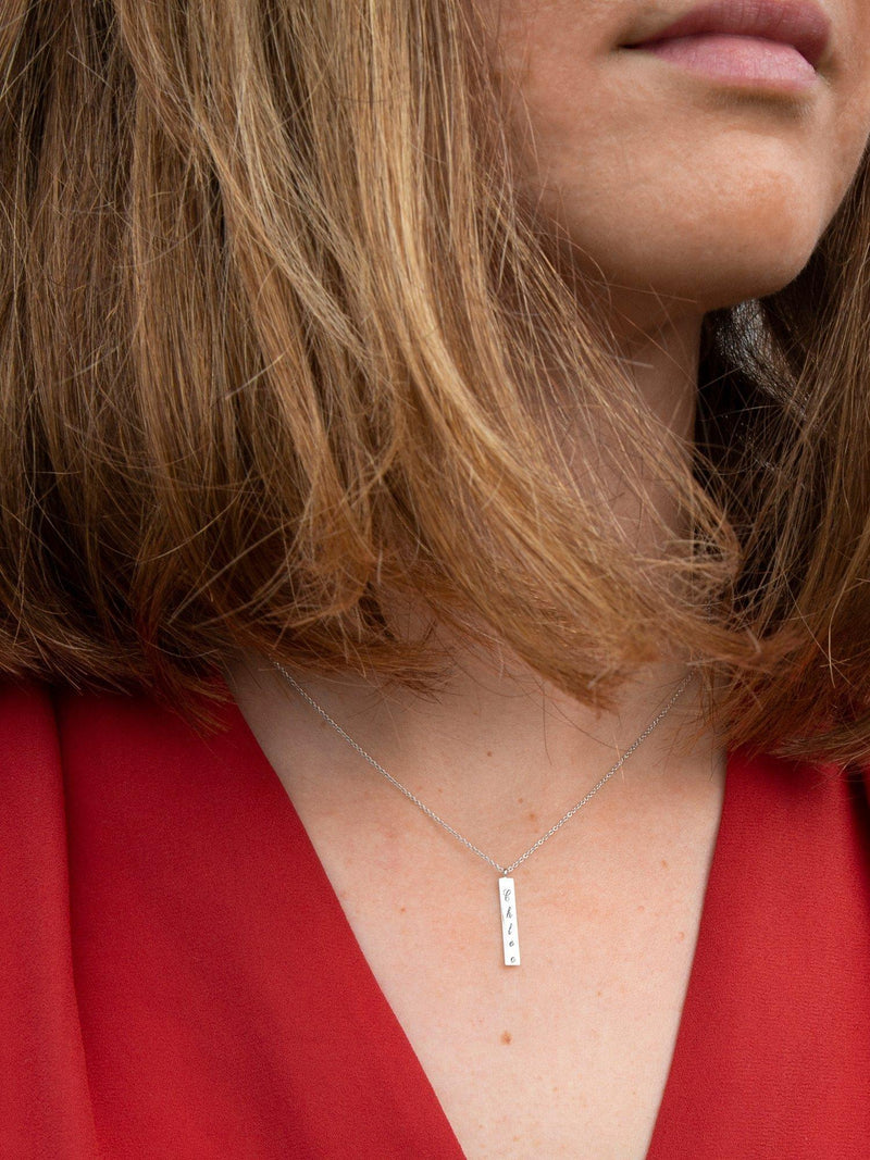 IBB personalised 9ct white gold vertical bar pendant necklace, UK version