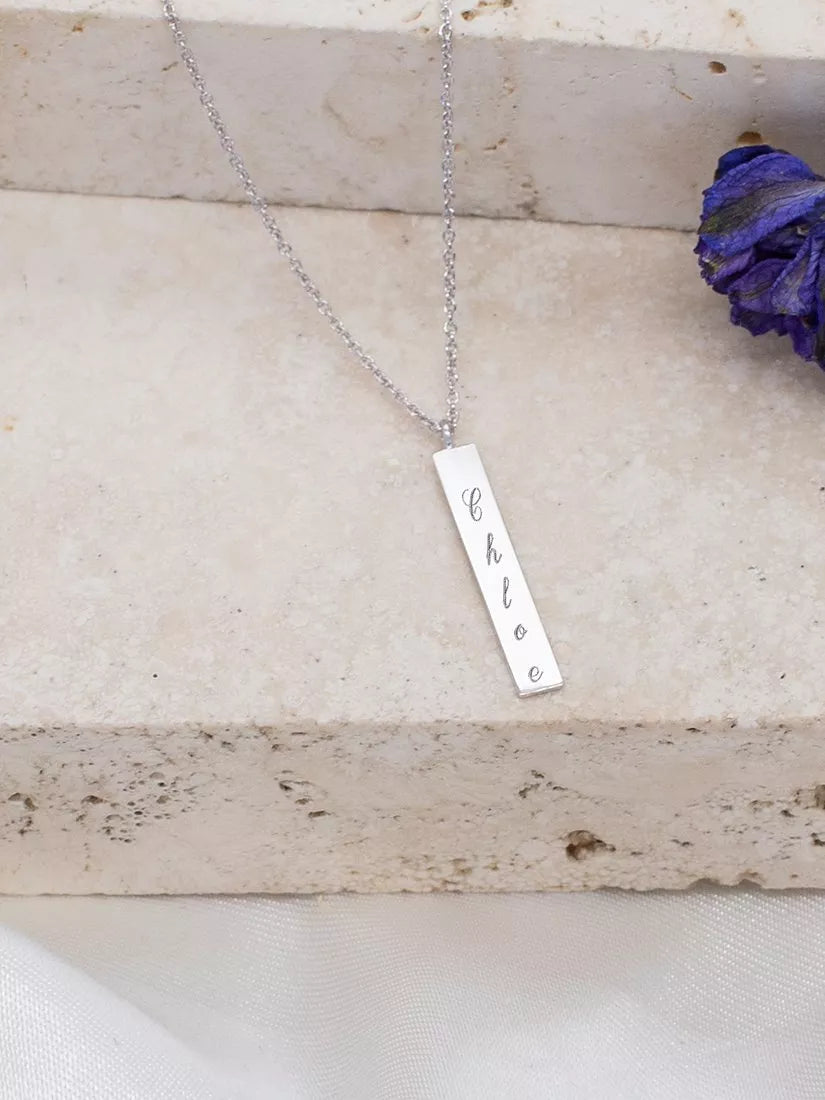 IBB personalised 9ct white gold vertical bar pendant necklace, UK version