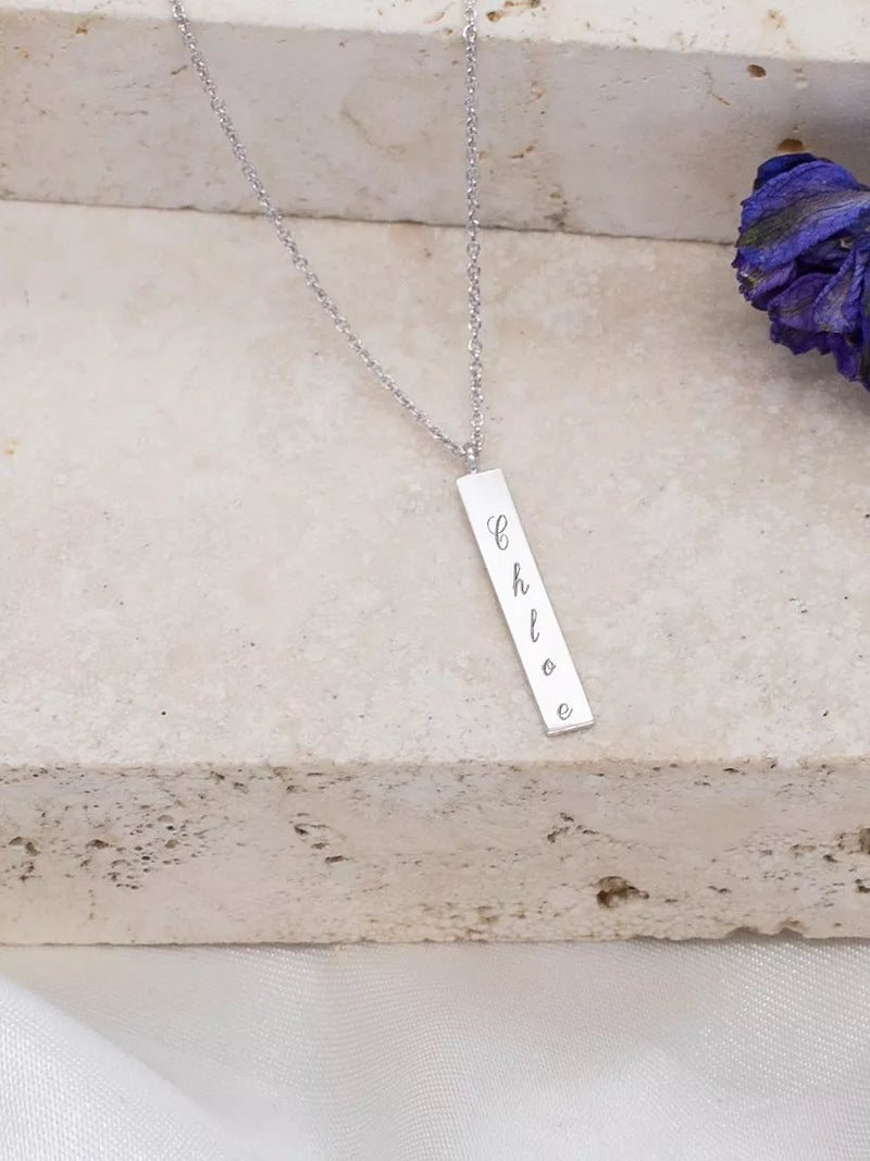 IBB personalised 9ct white gold vertical bar pendant necklace, UK version