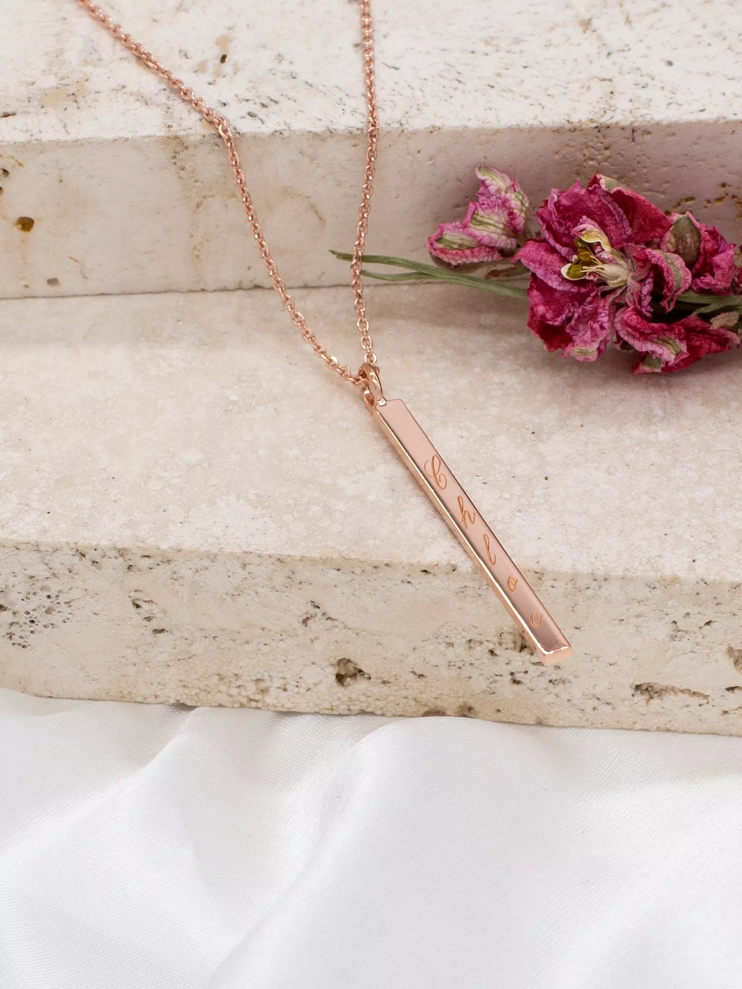 IBB personalised bar pendant necklace in rose gold (British brand)
