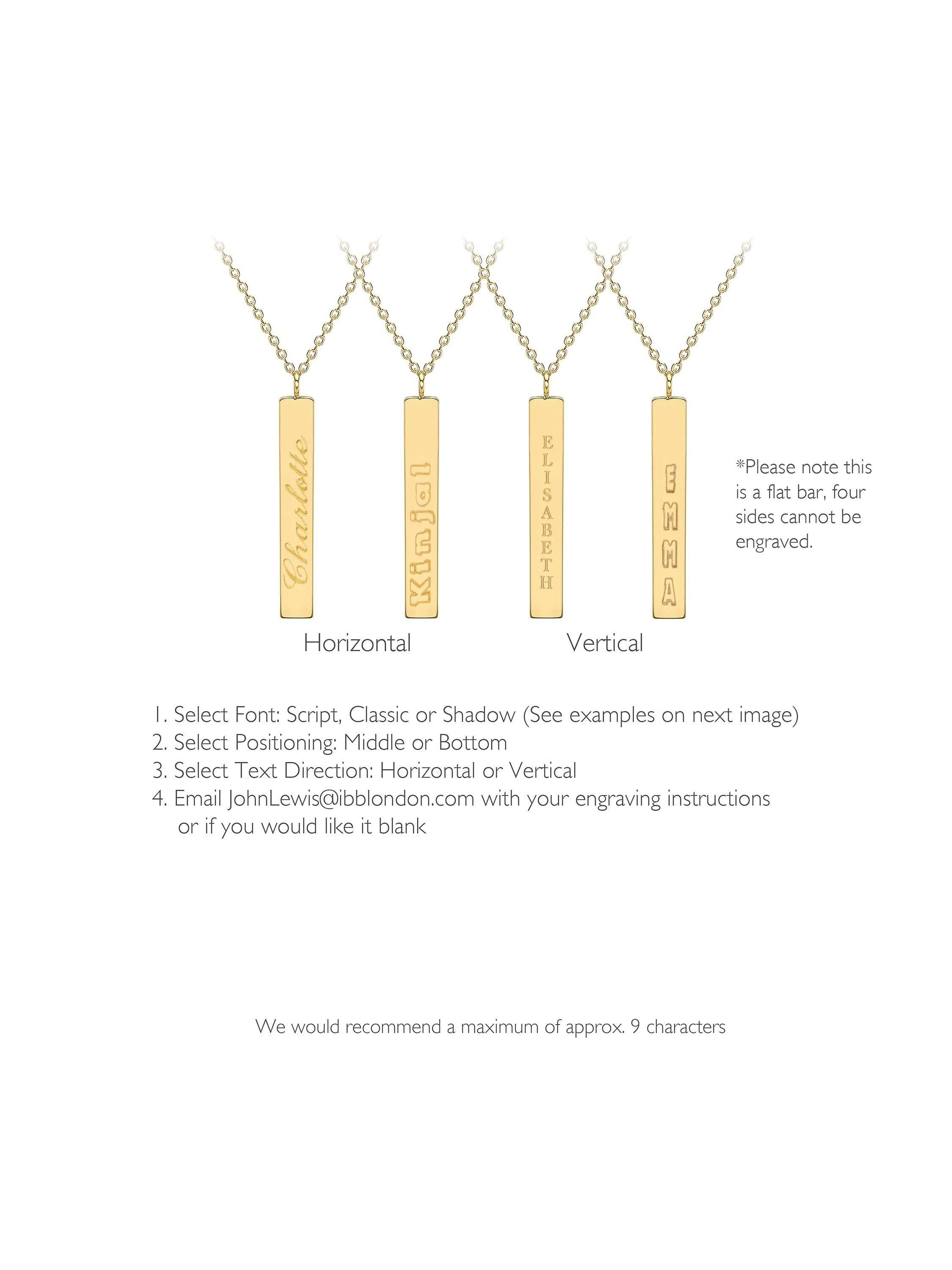 IBB personalised 9ct gold vertical bar pendant necklace, UK version