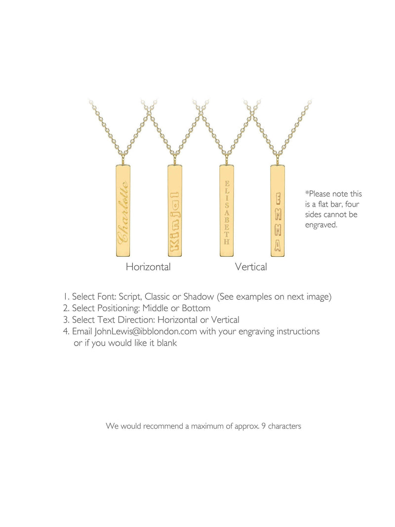 IBB personalised 9ct gold vertical bar pendant necklace, UK version