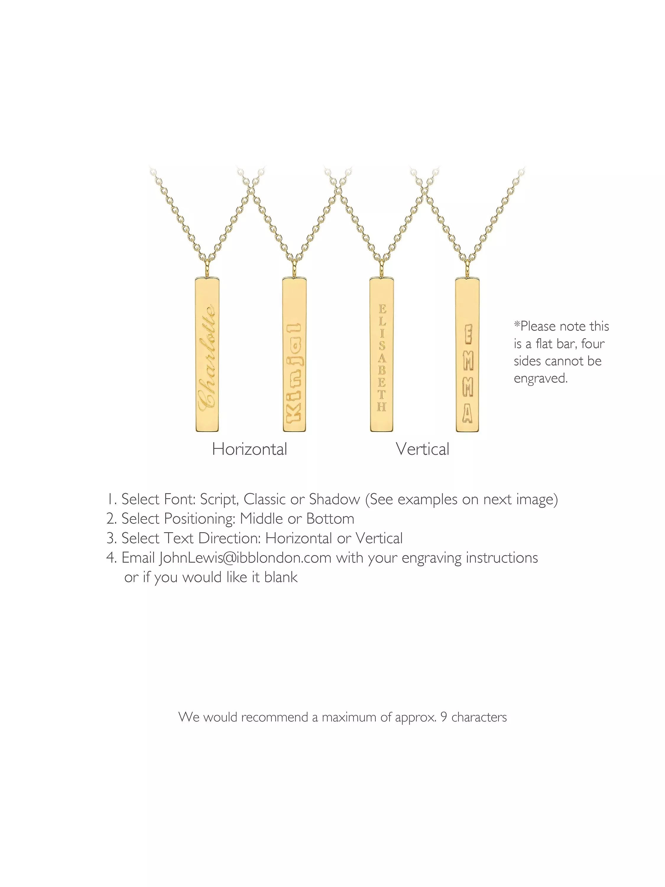 IBB personalised 9ct gold vertical bar pendant necklace, UK version