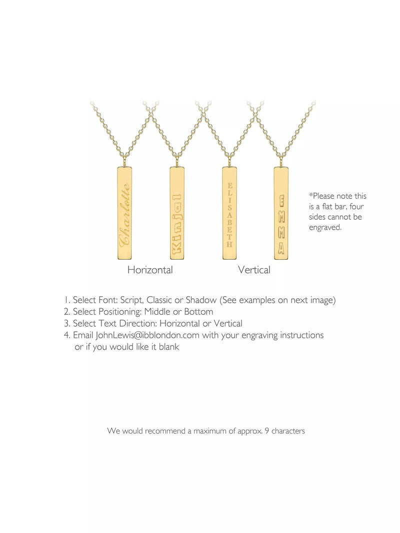 IBB personalised 9ct gold vertical bar pendant necklace, UK version