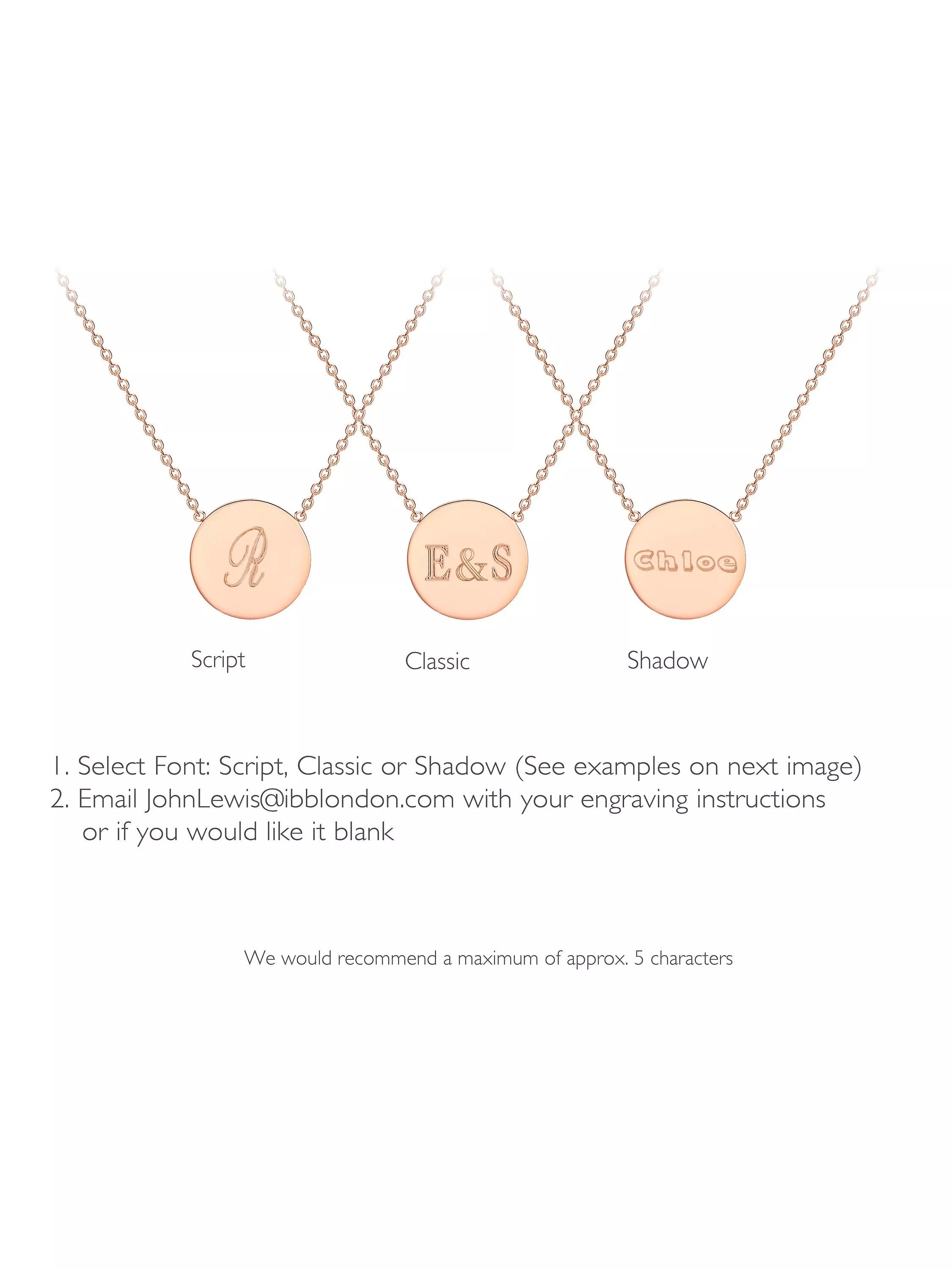 IBB personalised 9ct rose gold single disc pendant necklace, UK version