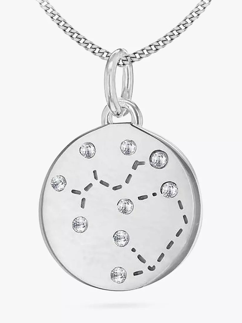 IBB Personalised Star Sign Disc Pendant Necklace Silver