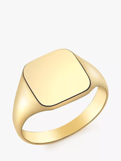 Bague chevalière carrée personnalisée en or 9 carats pour unisexe