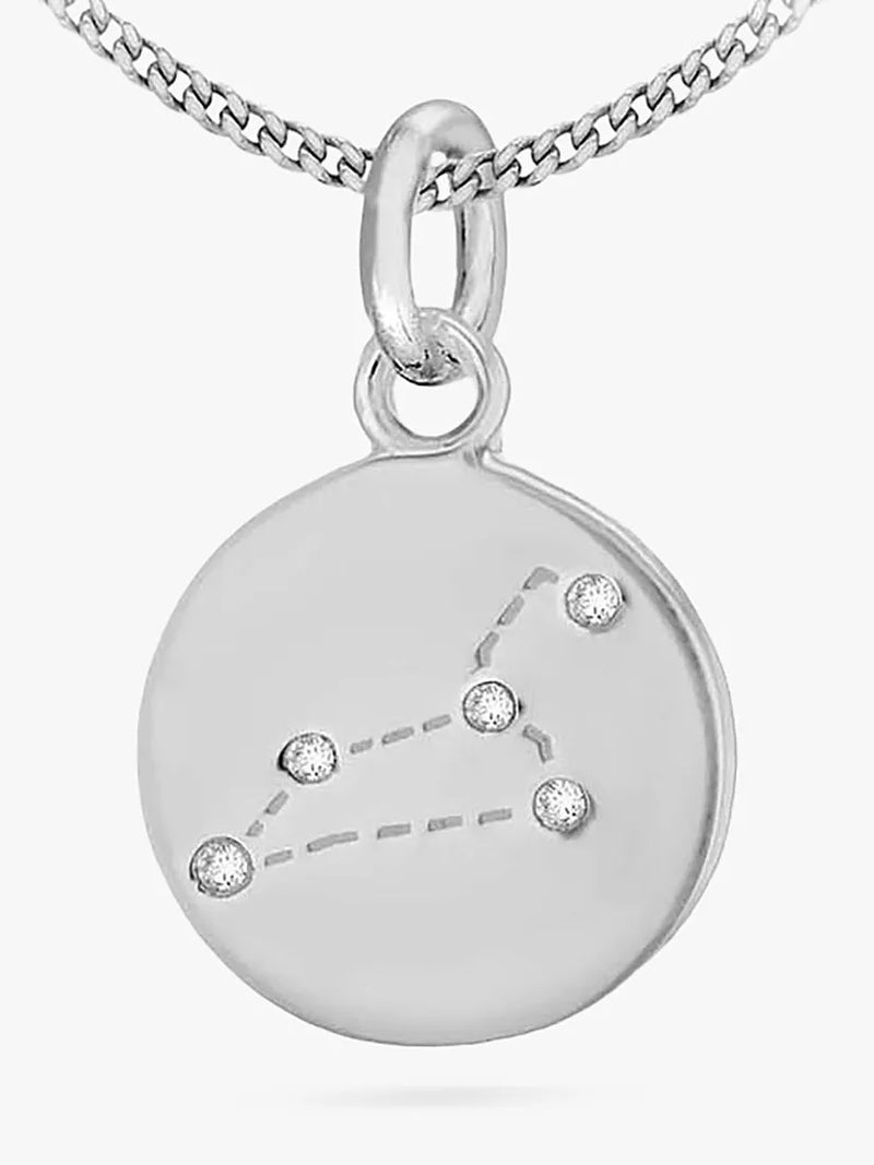 IBB Personalised Star Sign Disc Pendant Necklace Silver
