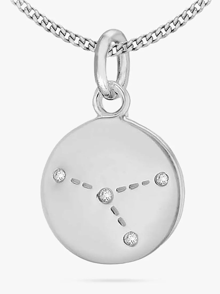 IBB Personalised Cancer Star Sign Disc Pendant Necklace, Silver