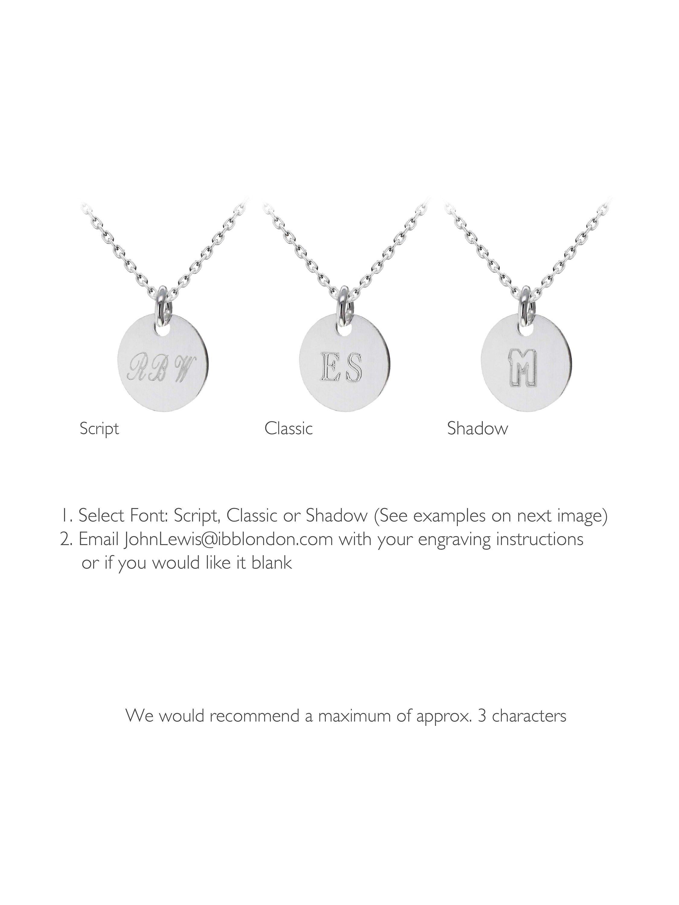 IBB personalised sterling silver disc pendant necklace (British brand)