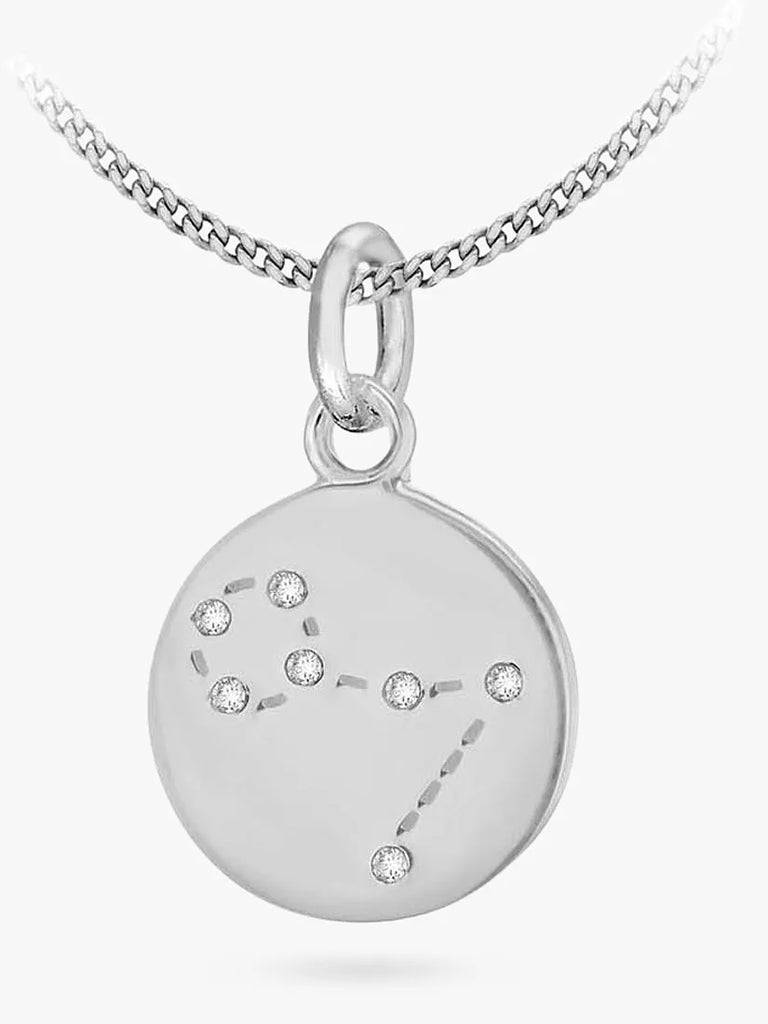 IBB Personalised Pisces Star Sign Disc Pendant Necklace, Silver